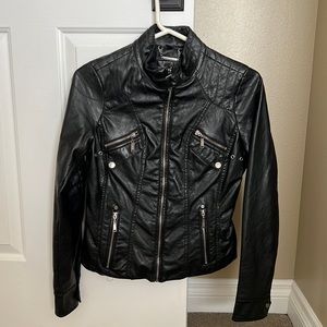 Womens Moto jacket, synthetic leather black size small